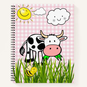 Spiral Notebook Cow Pink Plaid Bumblebee Floral