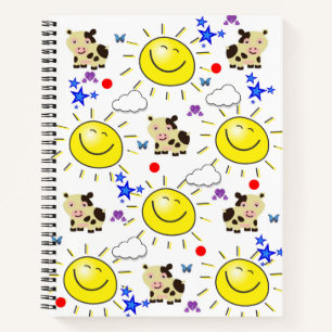 Spiral Notebook Cow Sun Stars Clouds