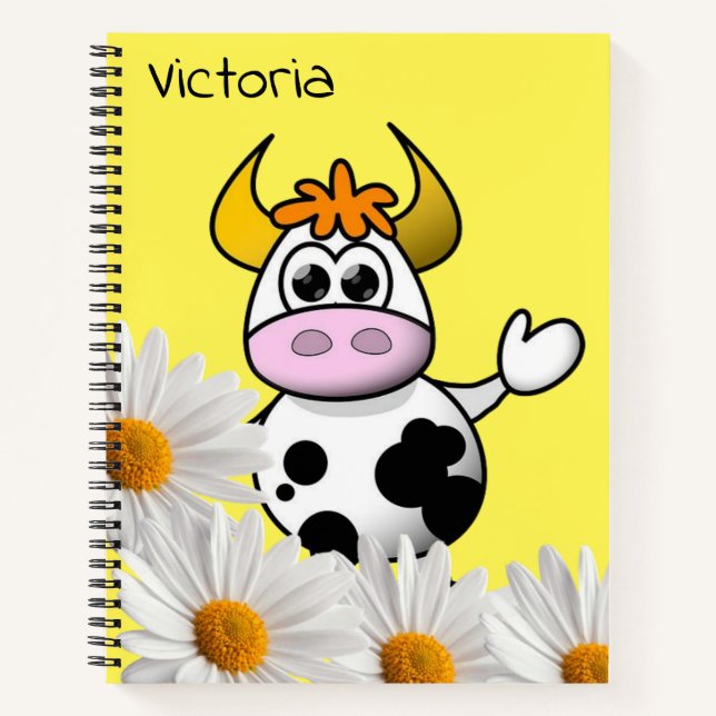 Spiral Notebook Cow Yellow White Daisy Floral (Front)