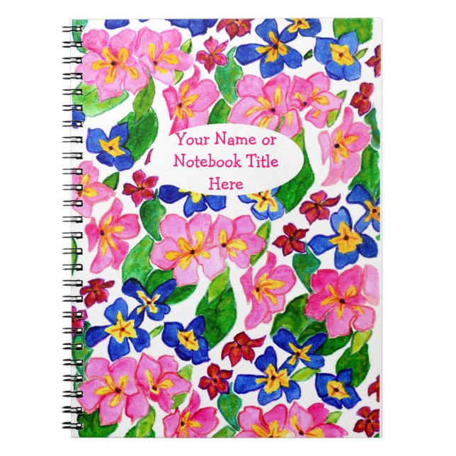 Spiral Notebook, Customisable Pink and Blue Floral Notebook (Front)