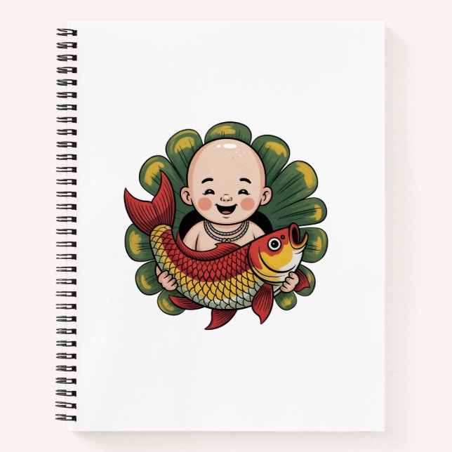 Spiral Notebook |  Cute Boy with Lucky Koi (Front)
