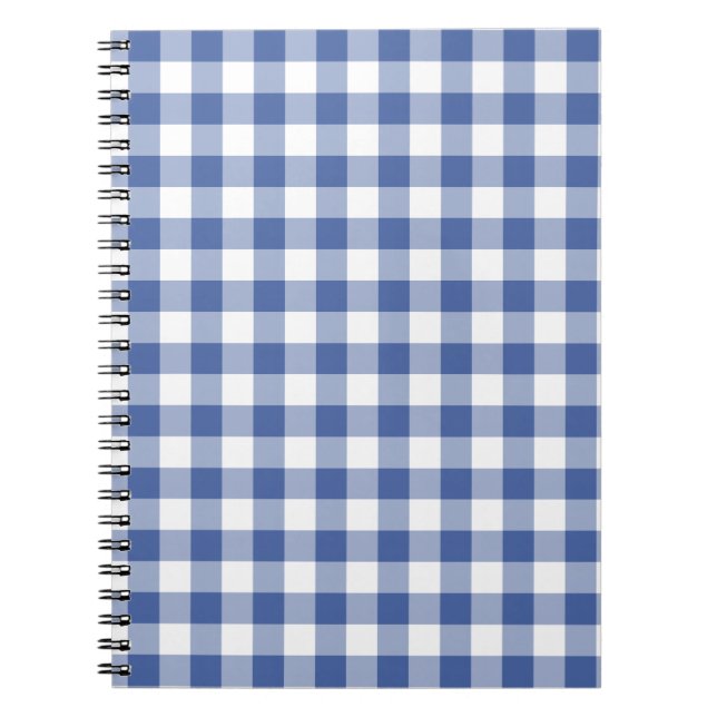 Spiral Notebook, Dark Blue and White Check Gingham Notebook (Front)
