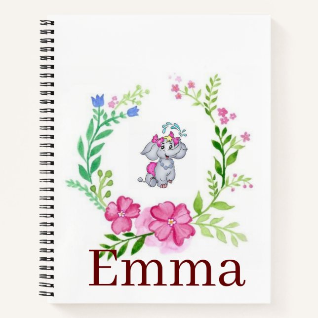 Spiral Notebook Elephant Floral (Front)