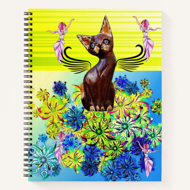 Spiral Notebook Fairy Kitten  Floral (Front)