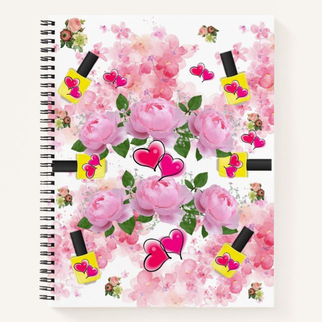 Spiral Notebook Floral Nail Polish Pink Roses (Front)