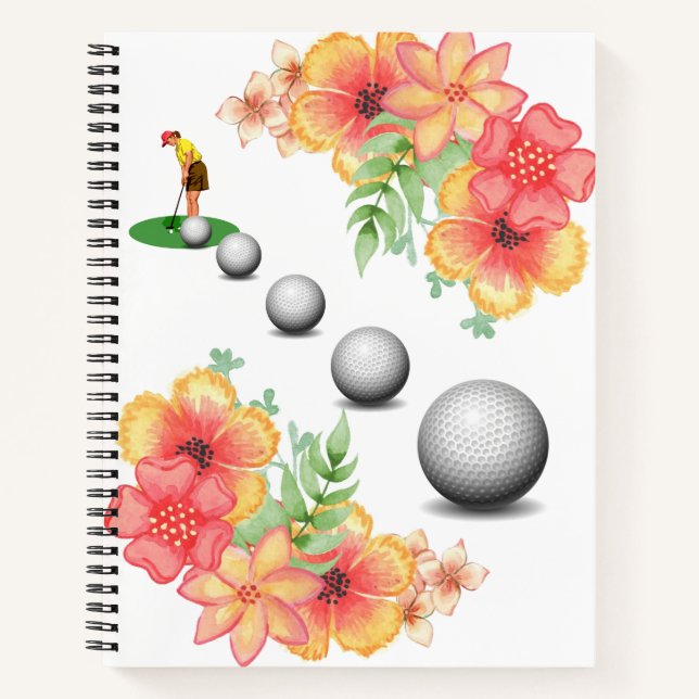 Spiral Notebook Golfer Golf Balls Floral (Front)