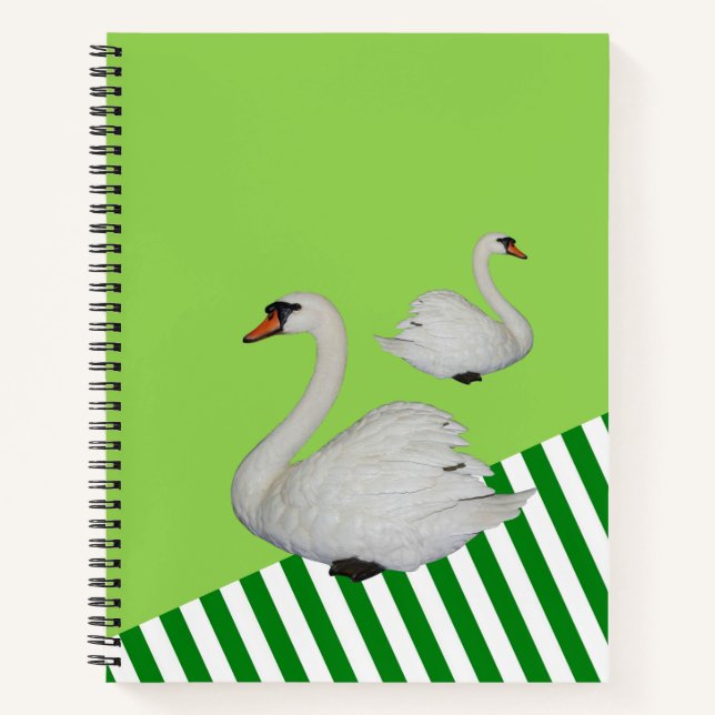 Spiral Notebook Green Stripe Swan (Front)