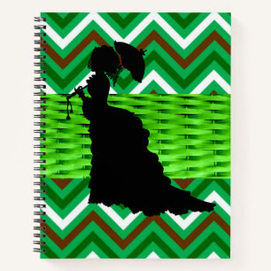 Spiral Notebook Green White Black Chevron Lady