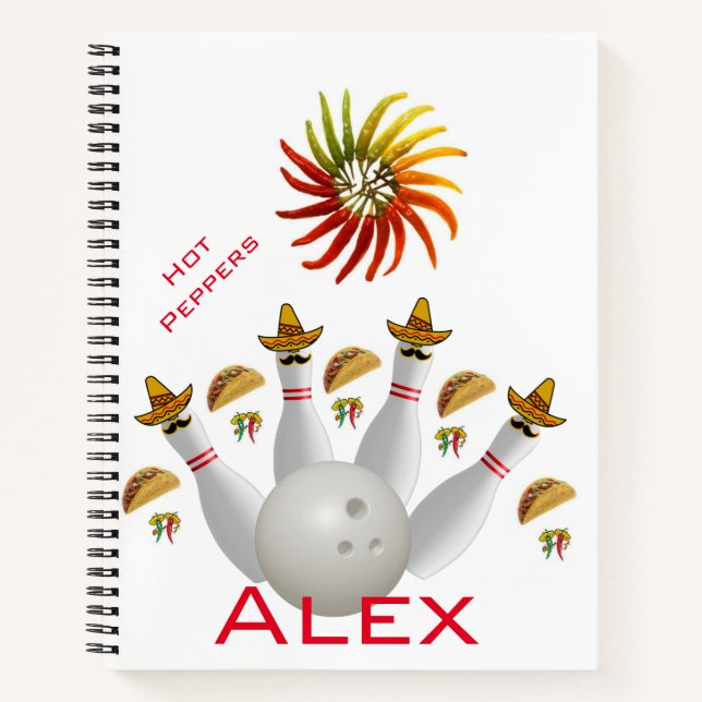 Spiral Notebook Hot Peppers Bowling Balls (Front)