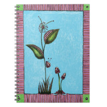 Spiral Notebook, Ladybug Flower Mushrooms