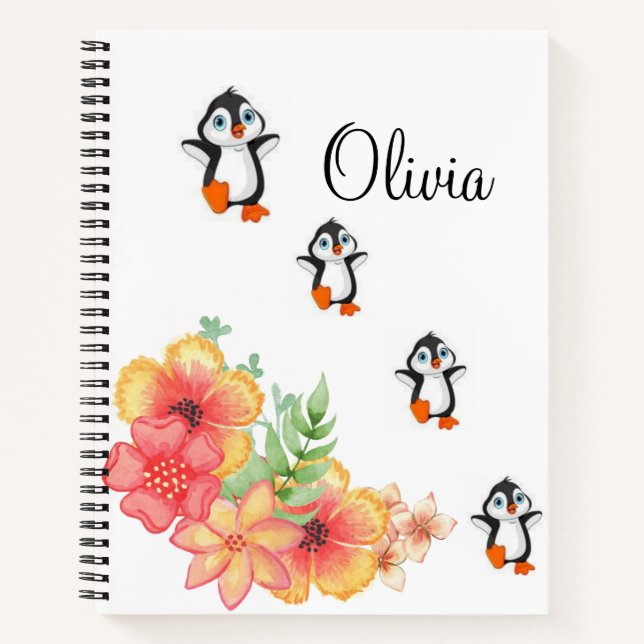 Spiral Notebook Penguin Floral (Front)
