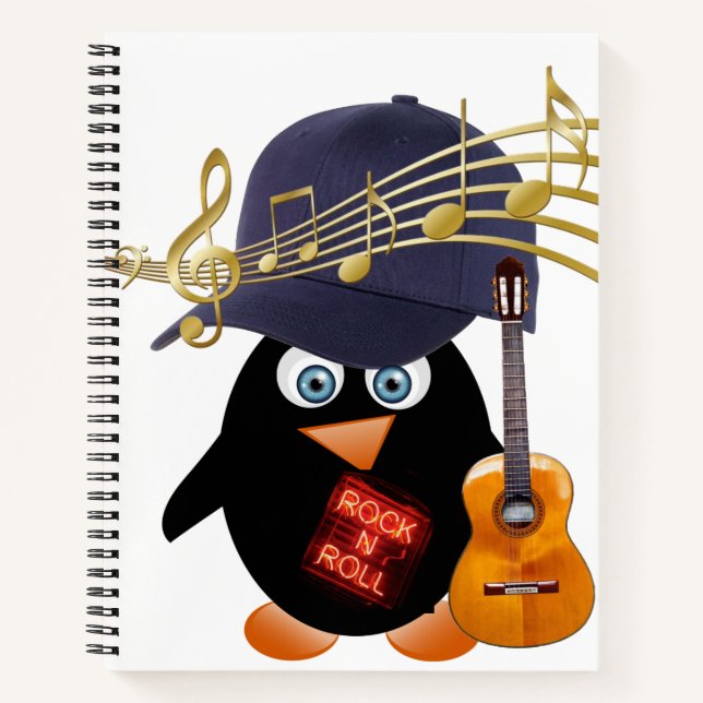 Spiral Notebook Penguin Guitar Rock Music (Front)