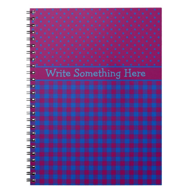 Spiral Notebook: Plum, Blue, Polka Dots and Checks Notebook (Front)