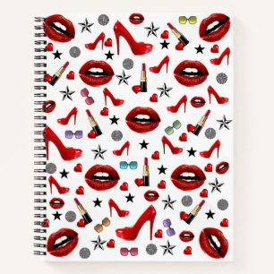 Spiral Notebook Red Lipstick Lips Heels