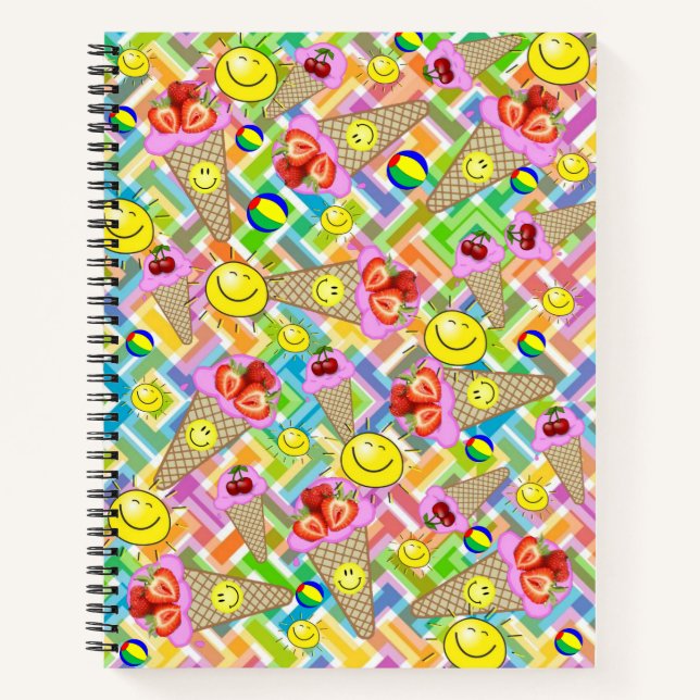 Spiral Notebook Strawberry Ice Cream Chevron Fruit (Front)
