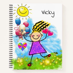 Spiral Notebook Sun Balloons Girl Floral