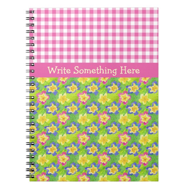 Spiral Notebook to Personalise: Primroses Gingham (Front)