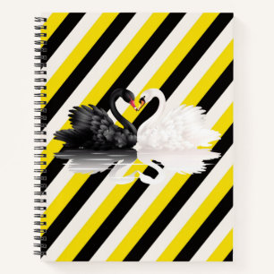 Spiral Notebook White Black Yellow Stripe Swan
