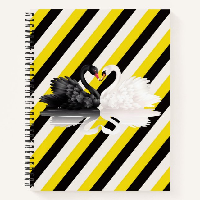 Spiral Notebook White Black Yellow Stripe Swan (Front)