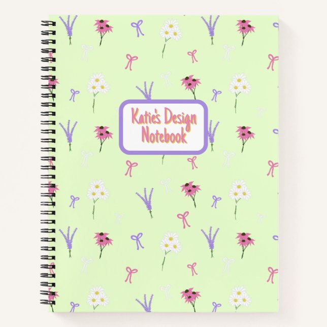 Spiral Notebook | Wildflowers & Bows in Green (Front)
