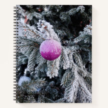 Spiral notebook with Christmas tree and toy on it