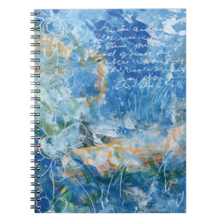 Spiral Notebook with mixed media artwork in blues.