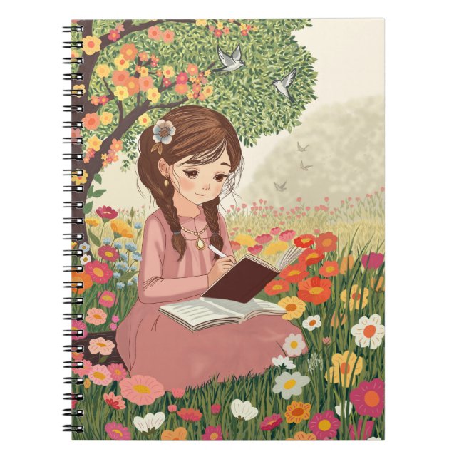 Spiral Notebook with Photo Girl Writing (Front)