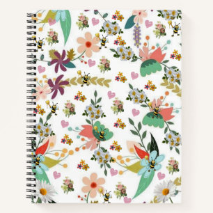 Spiral Notebook Yellow Bumblebee Floral