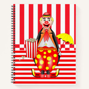 Spiral Notebook Yellow Clown Red Stripe Popcorn