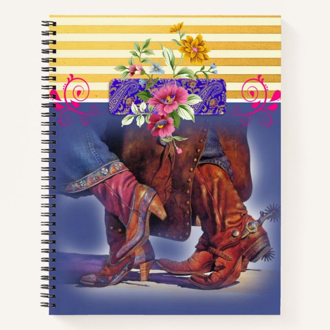 Spiral Notebook Yellow Stripe Line Dancing Floral (Front)