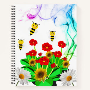 Spiral Notebook Yellow Sunflower Bumblebee Floral
