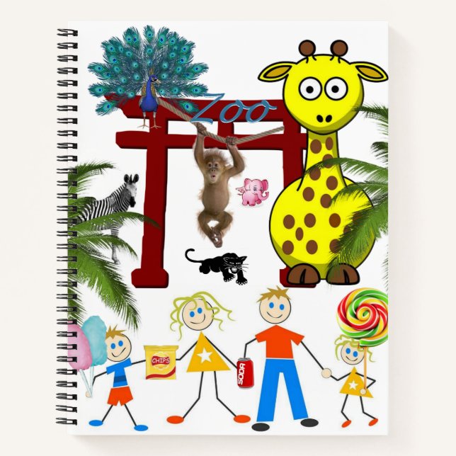 Spiral Notebook Zoo Monkey Giraffe (Front)