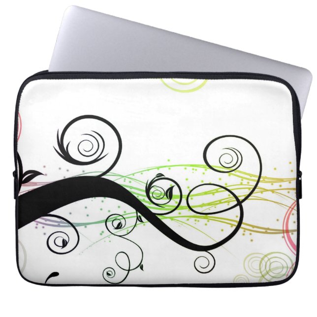 Spiral Pattern with Leaves and Circles Laptop Sleeve (Front)