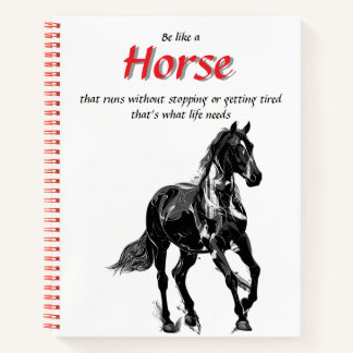 Spiral Personalised Name - black and white horse Notebook