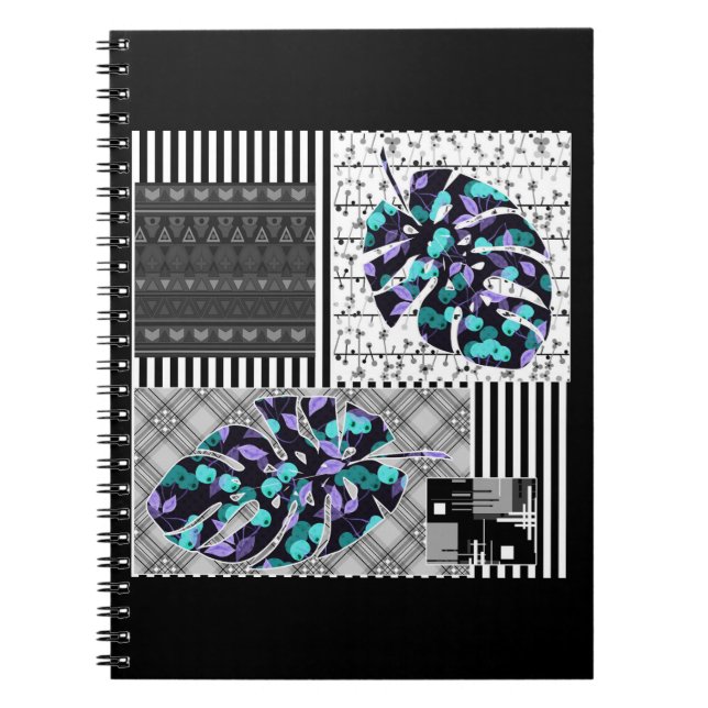 Spiral Photo Notebook Abstract patchwork quilting  (Front)