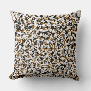 Spiral Polka Dots Modern Abstract Brown Black Cushion