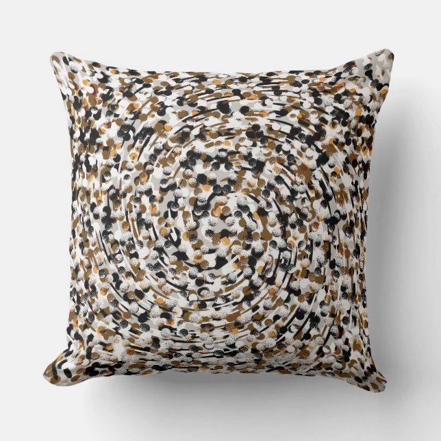 Spiral Polka Dots Modern Abstract Brown Black Cushion (Front)