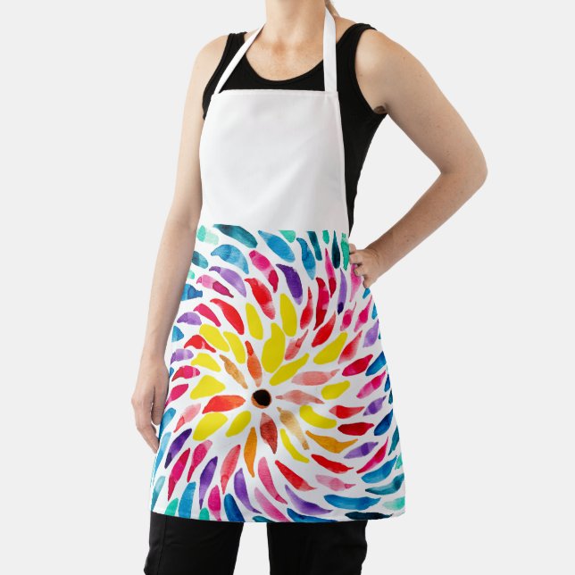 Spiral rainbow watercolor abstract apron (Insitu)