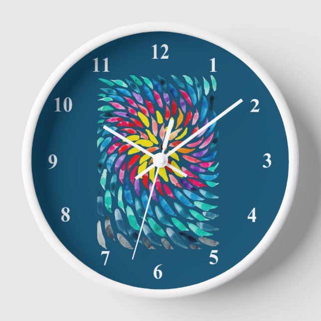 Spiral rainbow watercolor abstract clock (Front)