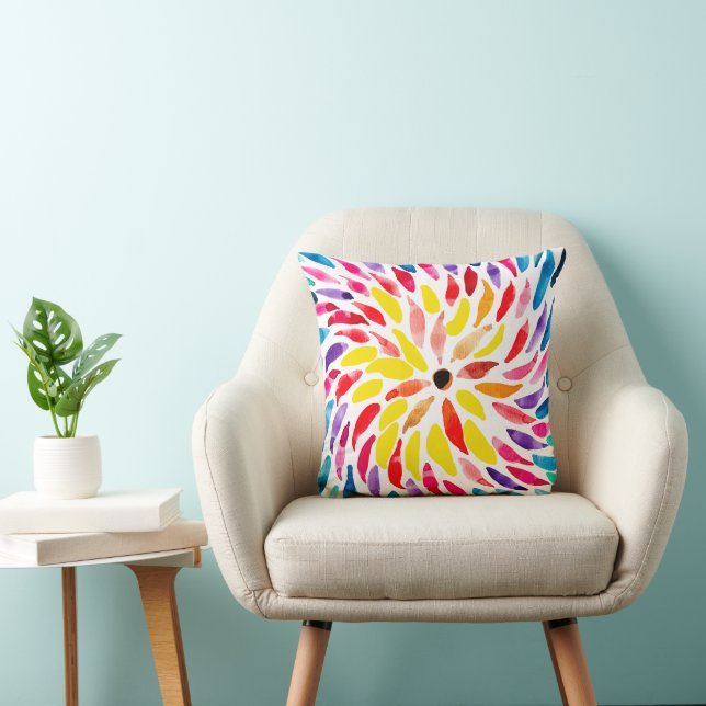 Spiral rainbow watercolor abstract cushion (Chair)