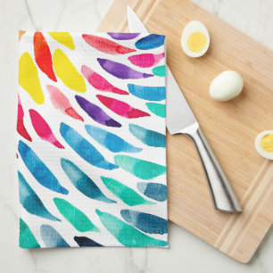 Spiral rainbow watercolor abstract tea towel