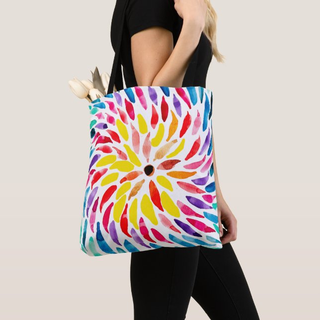 Spiral rainbow watercolor abstract tote bag (Close Up)
