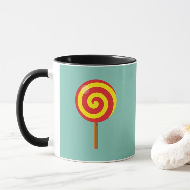 Spiral Red Yellow Lollipop Mug (With Donut)