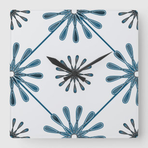 Spiral Retro Flowers Choose Your Background Colour Square Wall Clock