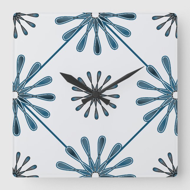 Spiral Retro Flowers Choose Your Background Colour Square Wall Clock (Front)