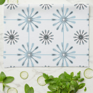 Spiral Retro Flowers Choose Your Background Colour Tea Towel