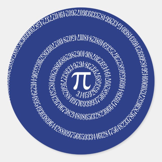 Spiral Rings for Pi on Navy Blue Classic Round Sticker (Front)