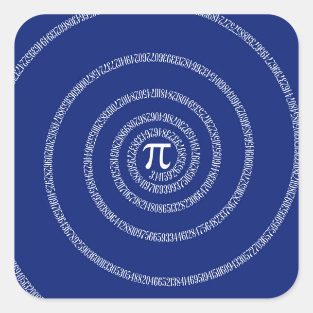 Spiral Rings for Pi on Navy Blue Square Sticker (Front)
