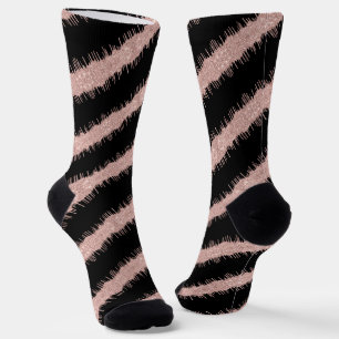 Spiral Rose Gold Glitter Black Socks