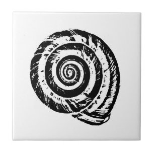 Spiral Seashell, Black and White  Ceramic Tile